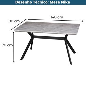 Mesa de Jantar Nika  Tampo Alba Madeira  Revestido Marmorizado Grey 140 cm -3-